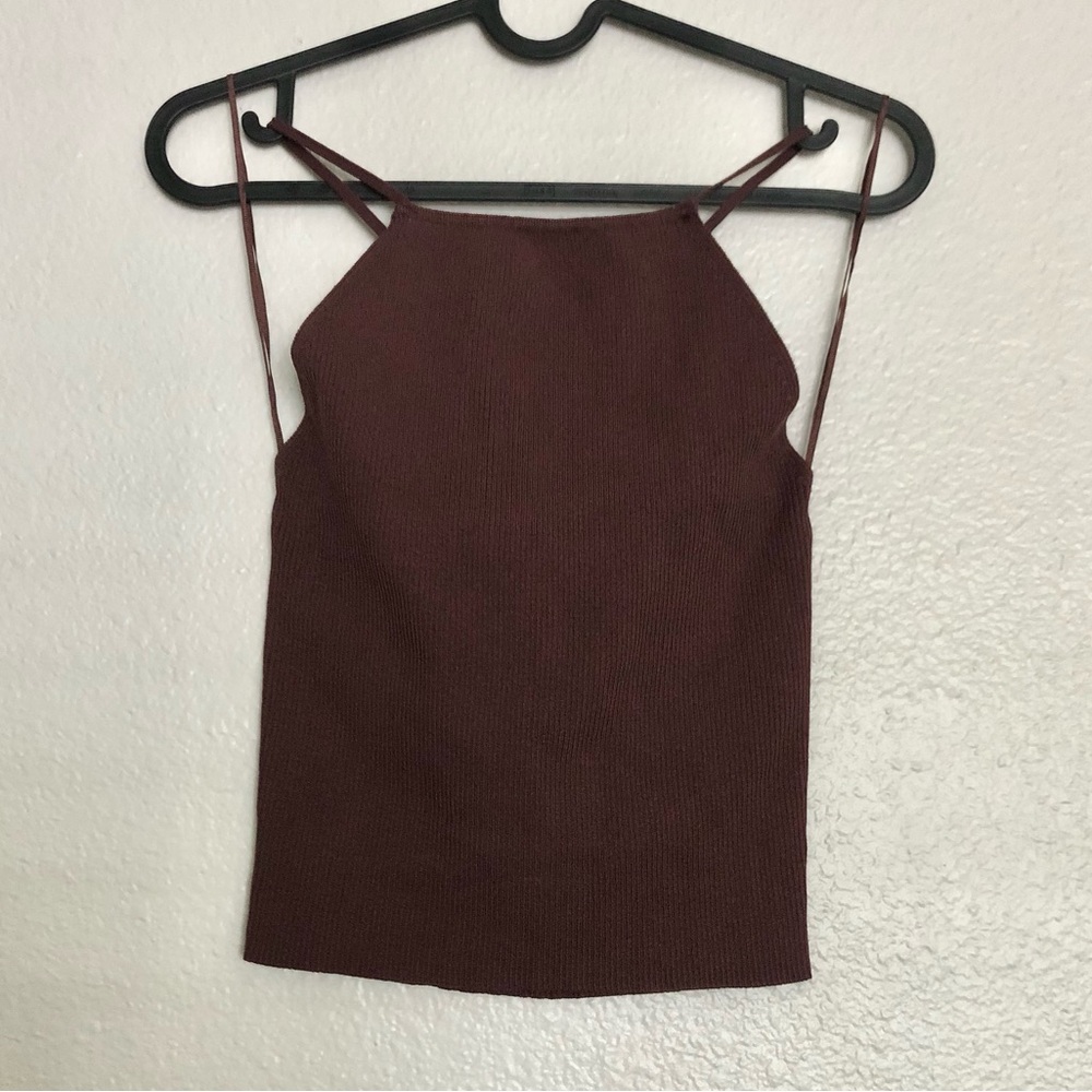 Zara Brown Ribbed Halter Top
